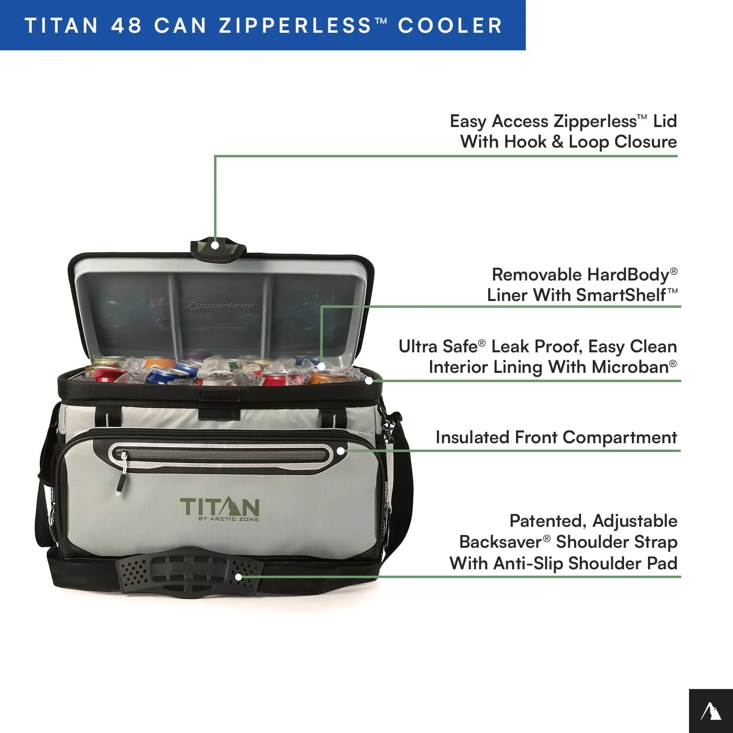 Arctic Zone Titan Deep Freeze Cooler - Zipperless Hardbody Cooler - Small & Large Capacity- Beach & Camping Cooler - Deep Freeze Insulation, HardBody Liner, and SmartShelf