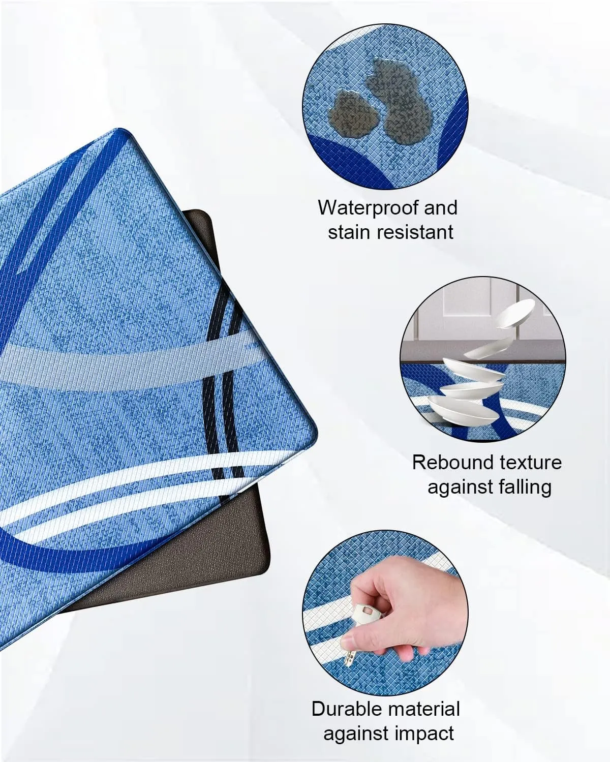 Artnice Kitchen Mats Sets of 2, Non Slip Cushioned Anti Fatigue Kitchen Rugs, Ergonomic Comfort Floor Mat, Waterproof Standing Mat for Home, Sink, Office, Laundry, 17.3"x30" 17.3"x47.2", Blue