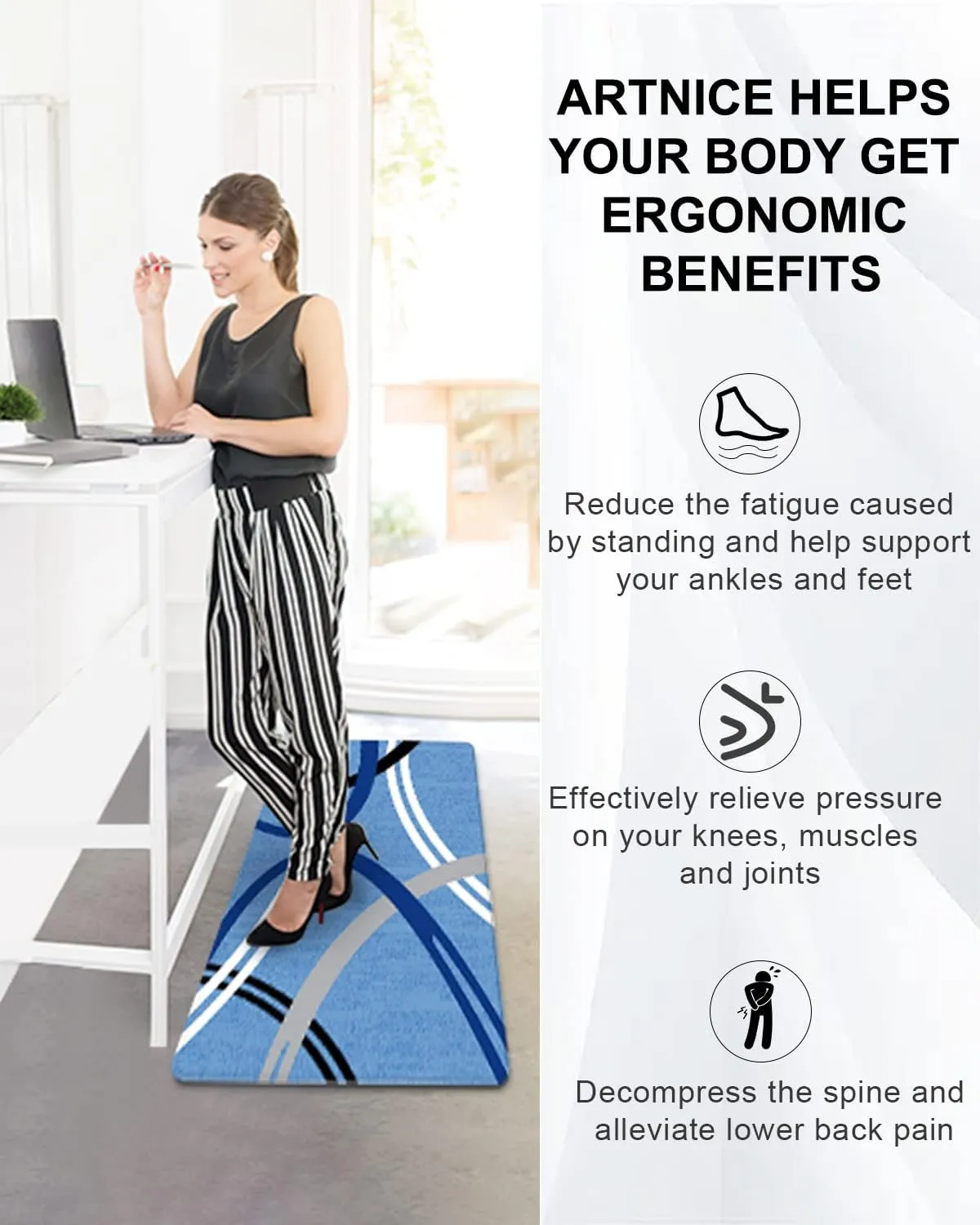 Artnice Kitchen Mats Sets of 2, Non Slip Cushioned Anti Fatigue Kitchen Rugs, Ergonomic Comfort Floor Mat, Waterproof Standing Mat for Home, Sink, Office, Laundry, 17.3"x30" 17.3"x47.2", Blue