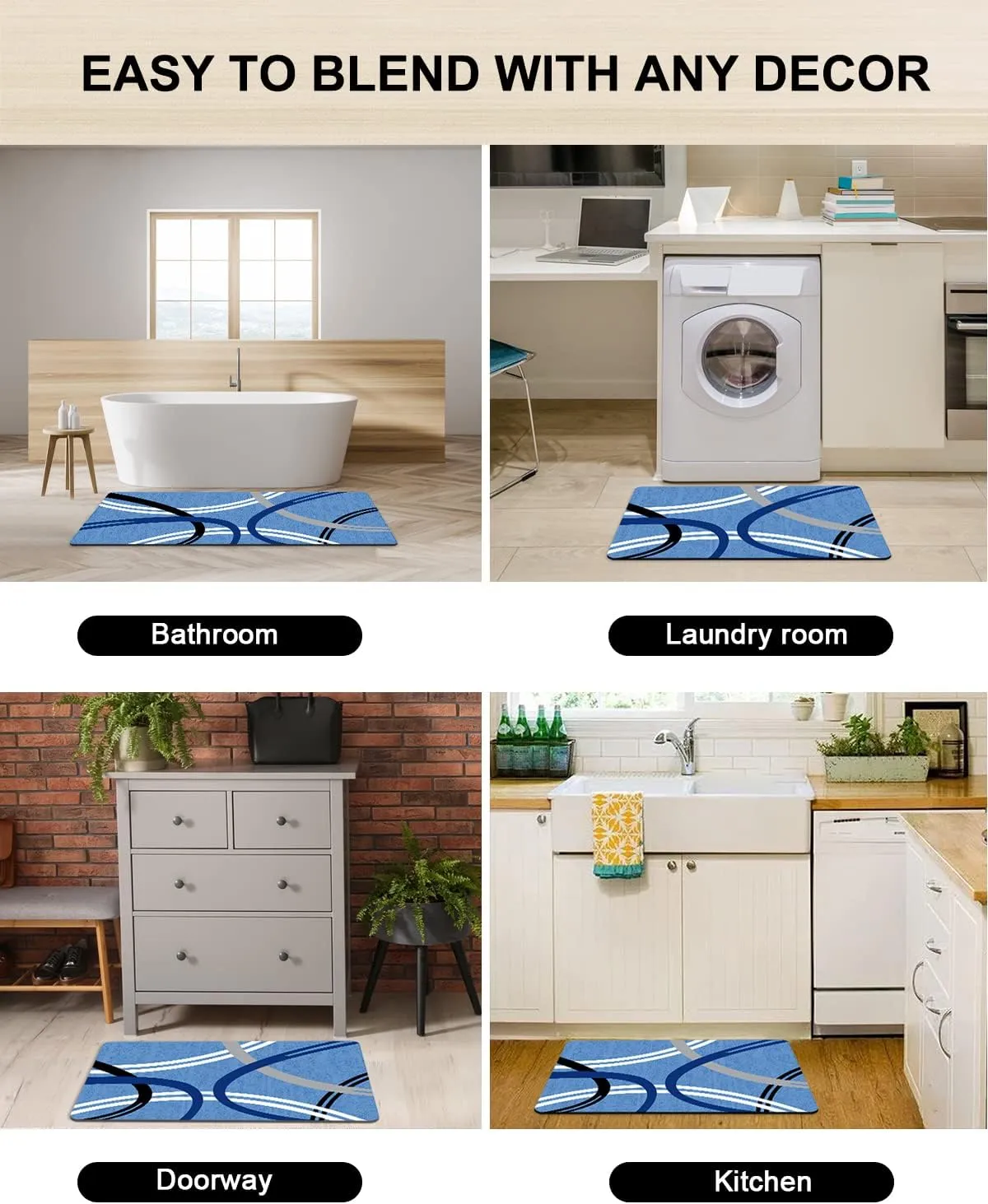 Artnice Kitchen Mats Sets of 2, Non Slip Cushioned Anti Fatigue Kitchen Rugs, Ergonomic Comfort Floor Mat, Waterproof Standing Mat for Home, Sink, Office, Laundry, 17.3"x30" 17.3"x47.2", Blue