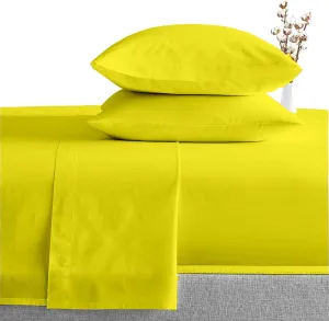 Aspire Homes 900-Thread-Count 100% Pure Egyptian Cotton Short King 4 Piece Sheet Set 16" Deep Pocket, Yellow Solid