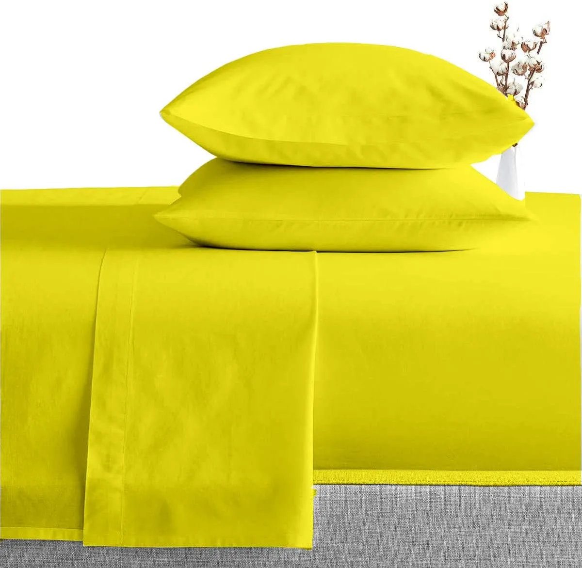 Aspire Homes 900-Thread-Count 100% Pure Egyptian Cotton Short King 4 Piece Sheet Set 16" Deep Pocket, Yellow Solid
