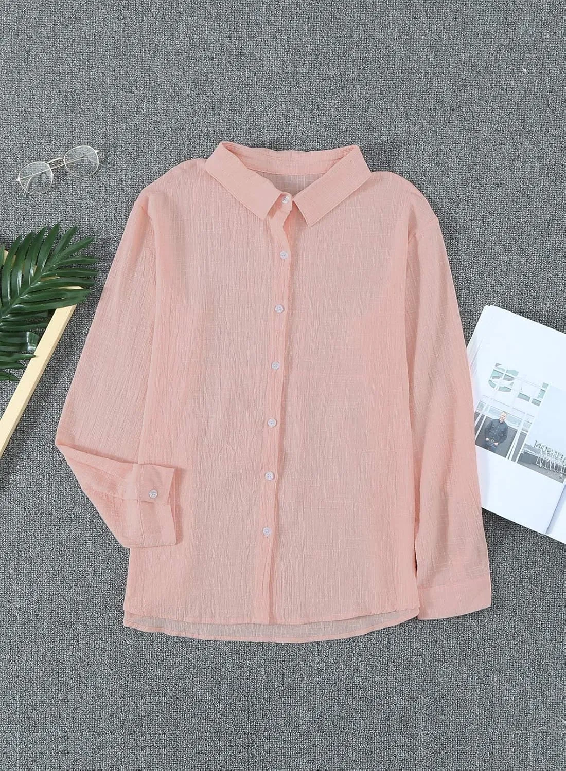 Astylish Womens V Neck Roll up Sleeve Button Down Blouses Tops