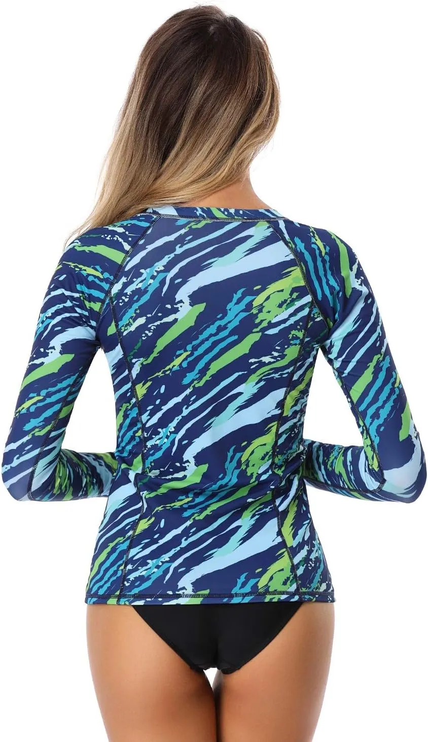 AXESEA Women Long Sleeve Rash Guard UPF 50  UV Sun Protection Zip Front Swimsuit Shirt Printed Surfing Shirt Top