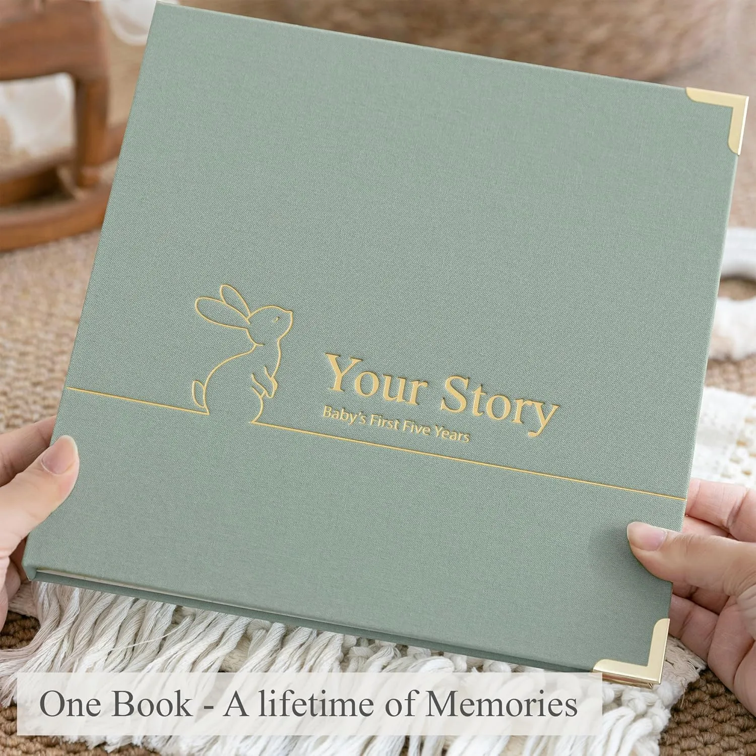 Baby Book Keepsake Boy or Girl Timeless Baby Memory Book First 5 Years for Baby Shower Gender Neutral Baby Scrapbook New Mom Gift Baby Journal from Birth to Age 5 Milestone Book Sage Green
