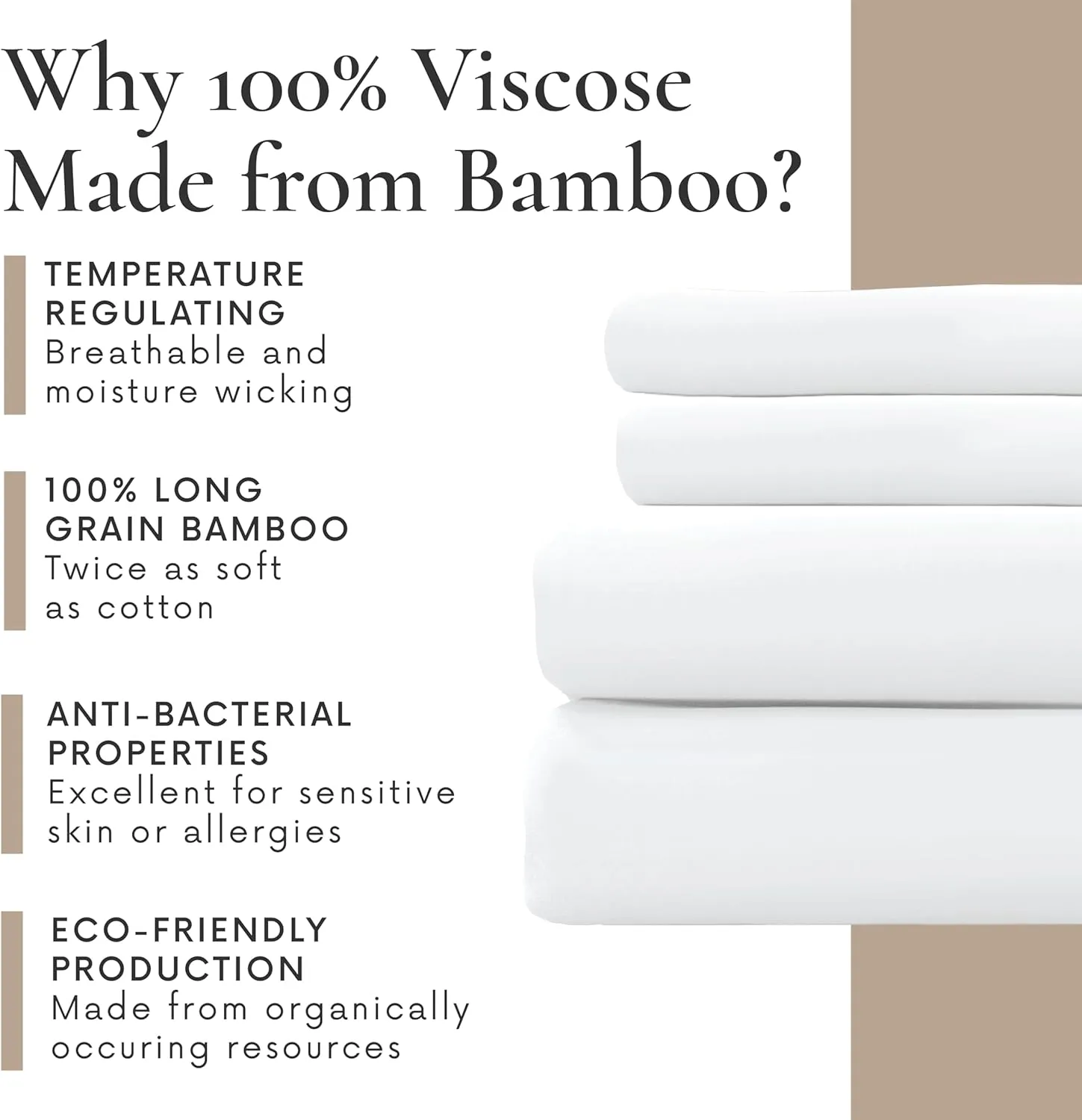Bamboo Bay 4 Piece California King Size Sheet Set, 100% Viscose Made from Bamboo, Breathable, Ultra Soft Cooling Bed Sheets for Hot Sleepers, Beddings with Deep Pockets Fit 16" Mattress, White