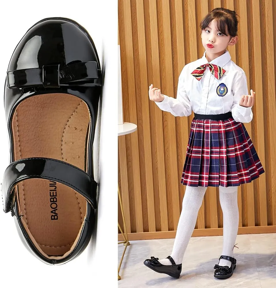 baobeijiadao Mary Jane Shoes for Girls Toddler School Uniform Shoes Bowknot Ballet Flats