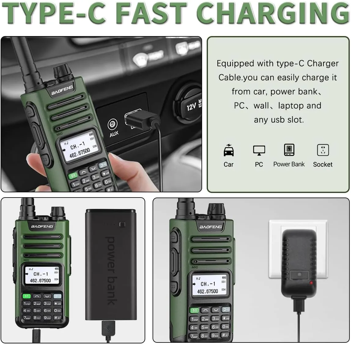 BAOFENG GM-15 Pro GMRS Handheld Radio 8W Long Range Walkie Talkie NOAA Weather Receiver and Scan Rechargeable GMRS Repeater Capable Two Way Radio with USB-C Charger Full Kit,2Pack