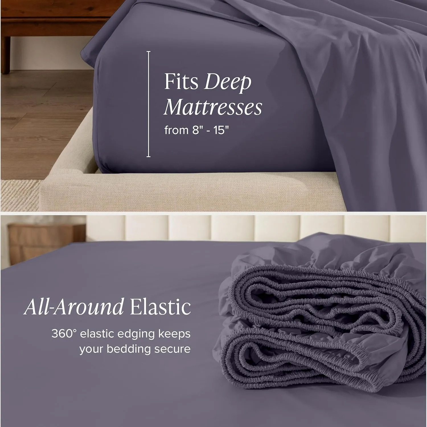 Bare Home 100% Organic Cotton Twin XL Sheet Set - Crisp Percale Weave - 260 Thread Count - Lightweight & Breathable - Bedding Sheets & Pillowcases (Twin XL, Dusty Purple)