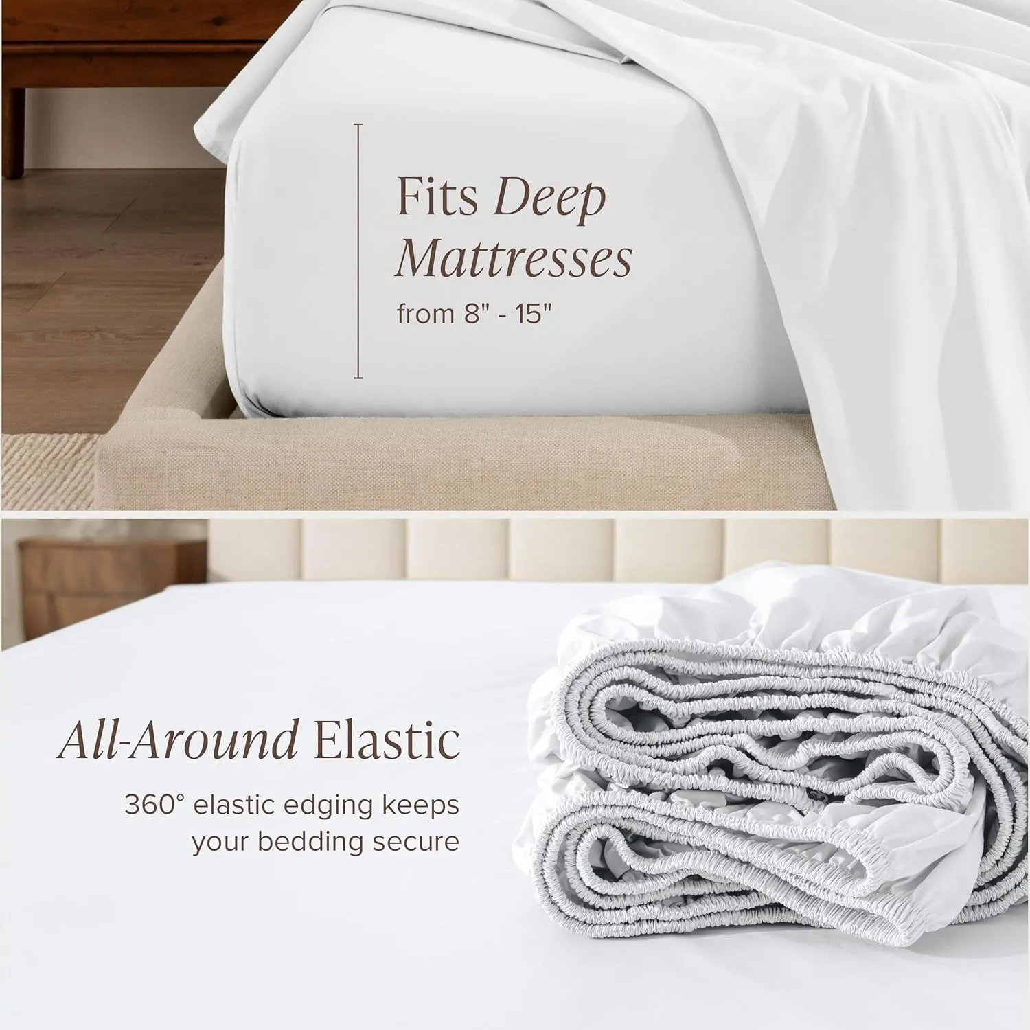 Bare Home 100% Organic Cotton Twin XL Sheet Set - Crisp Percale Weave - 260 Thread Count - Lightweight & Breathable - Bedding Sheets & Pillowcases (Twin XL, White)