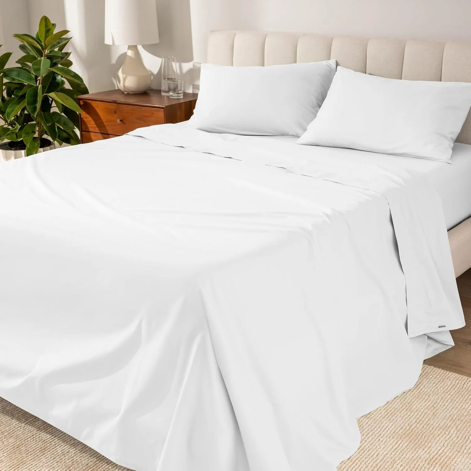 Bare Home 100% Organic Cotton Twin XL Sheet Set - Crisp Percale Weave - 260 Thread Count - Lightweight & Breathable - Bedding Sheets & Pillowcases (Twin XL, White)