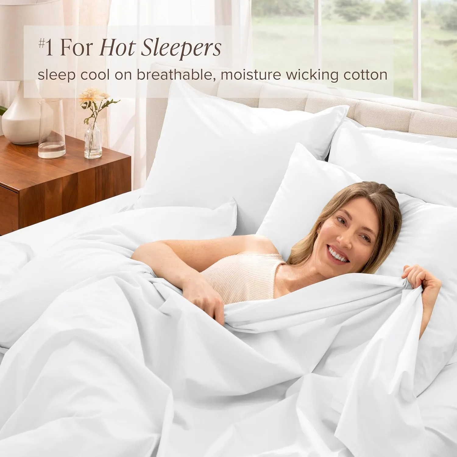 Bare Home 100% Organic Cotton Twin XL Sheet Set - Crisp Percale Weave - 260 Thread Count - Lightweight & Breathable - Bedding Sheets & Pillowcases (Twin XL, White)