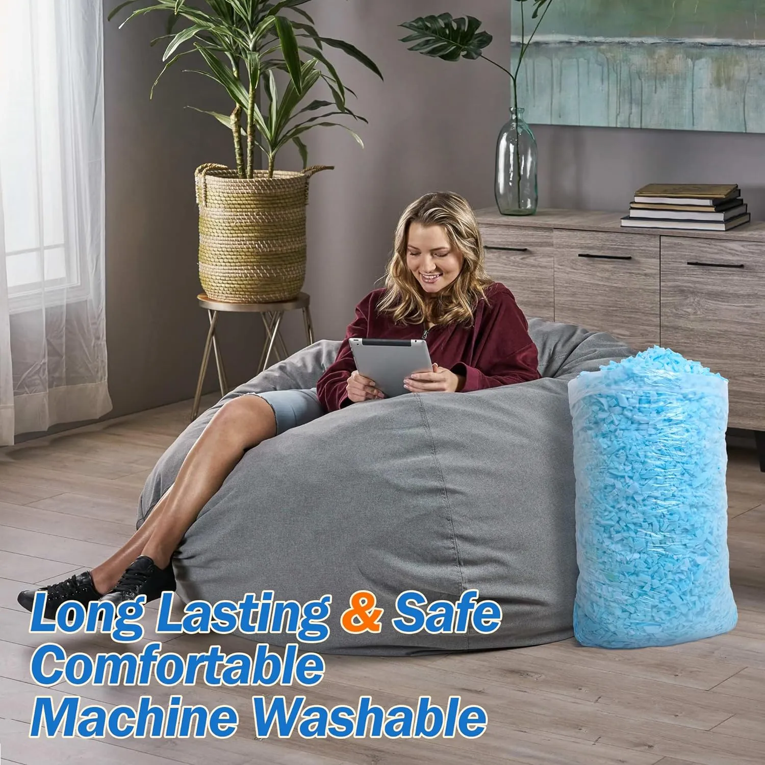 Bean Bag Filler 30lbs Bean Bag Filling Pillow Refill, Shredded Memory Foam Filling Material for Pouf Ottoman Couch Cushion Dog Bed Stuffed Animals and Art Crafts - Blue