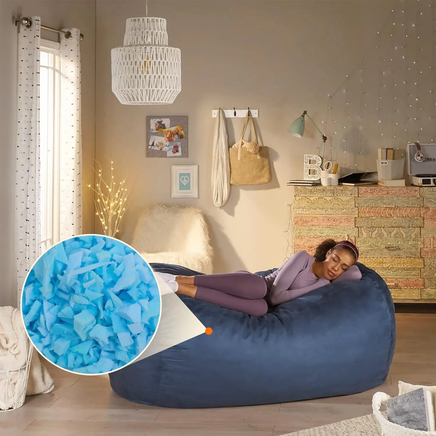 Bean Bag Filler 30lbs Bean Bag Filling Pillow Refill, Shredded Memory Foam Filling Material for Pouf Ottoman Couch Cushion Dog Bed Stuffed Animals and Art Crafts - Blue
