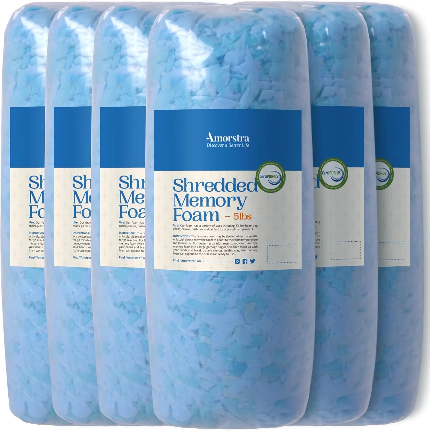 Bean Bag Filler 30lbs Bean Bag Filling Pillow Refill, Shredded Memory Foam Filling Material for Pouf Ottoman Couch Cushion Dog Bed Stuffed Animals and Art Crafts - Blue