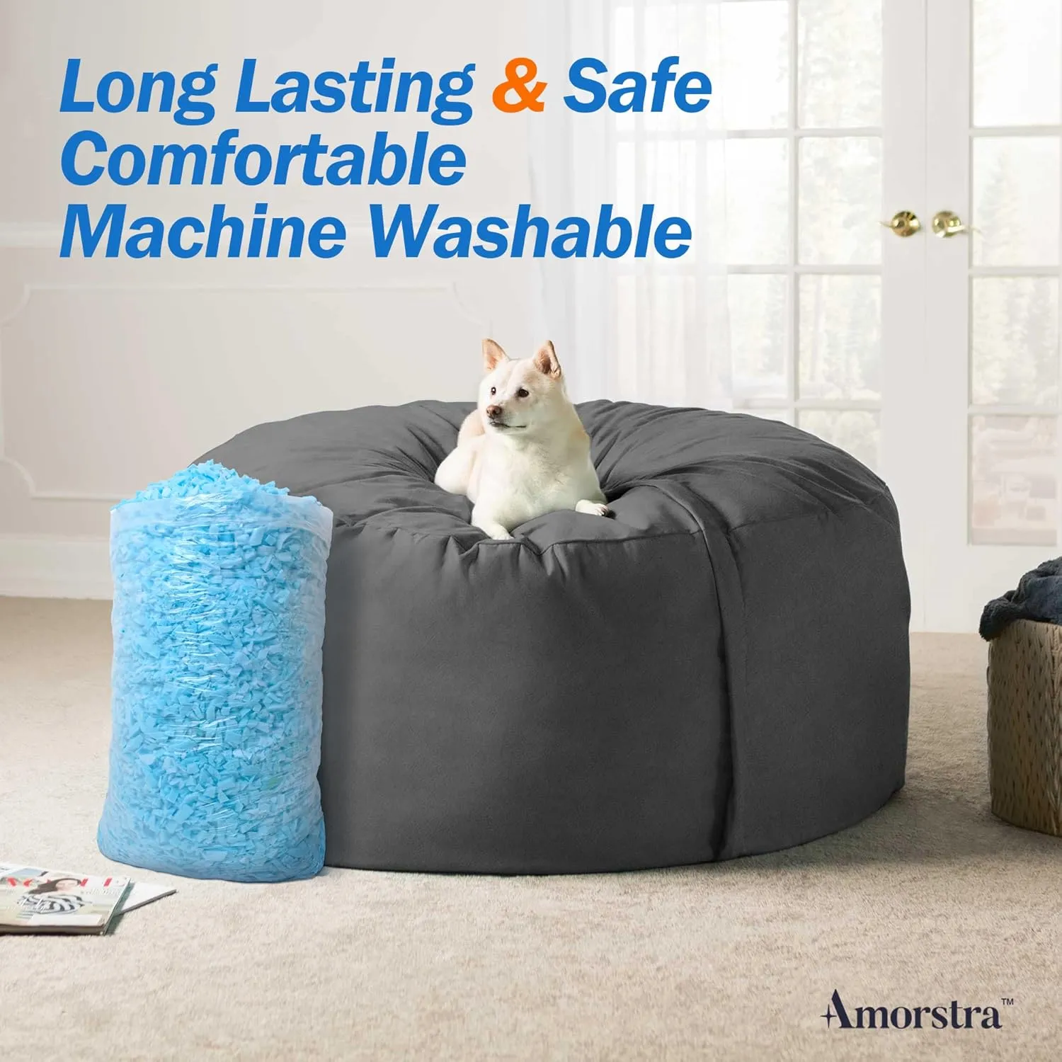 Bean Bag Filler 30lbs Bean Bag Filling Pillow Refill, Shredded Memory Foam Filling Material for Pouf Ottoman Couch Cushion Dog Bed Stuffed Animals and Art Crafts - Blue