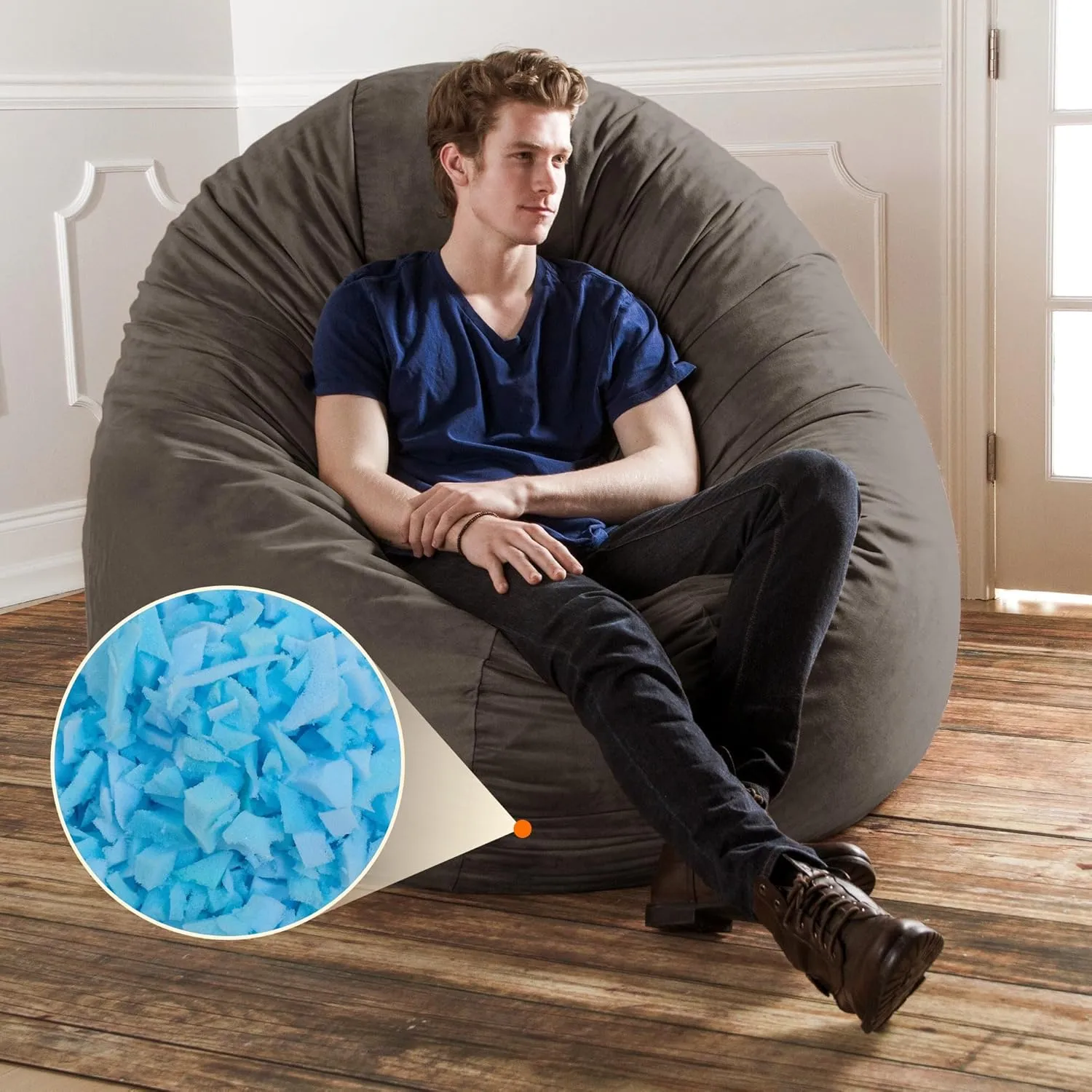 Bean Bag Filler 30lbs Bean Bag Filling Pillow Refill, Shredded Memory Foam Filling Material for Pouf Ottoman Couch Cushion Dog Bed Stuffed Animals and Art Crafts - Blue