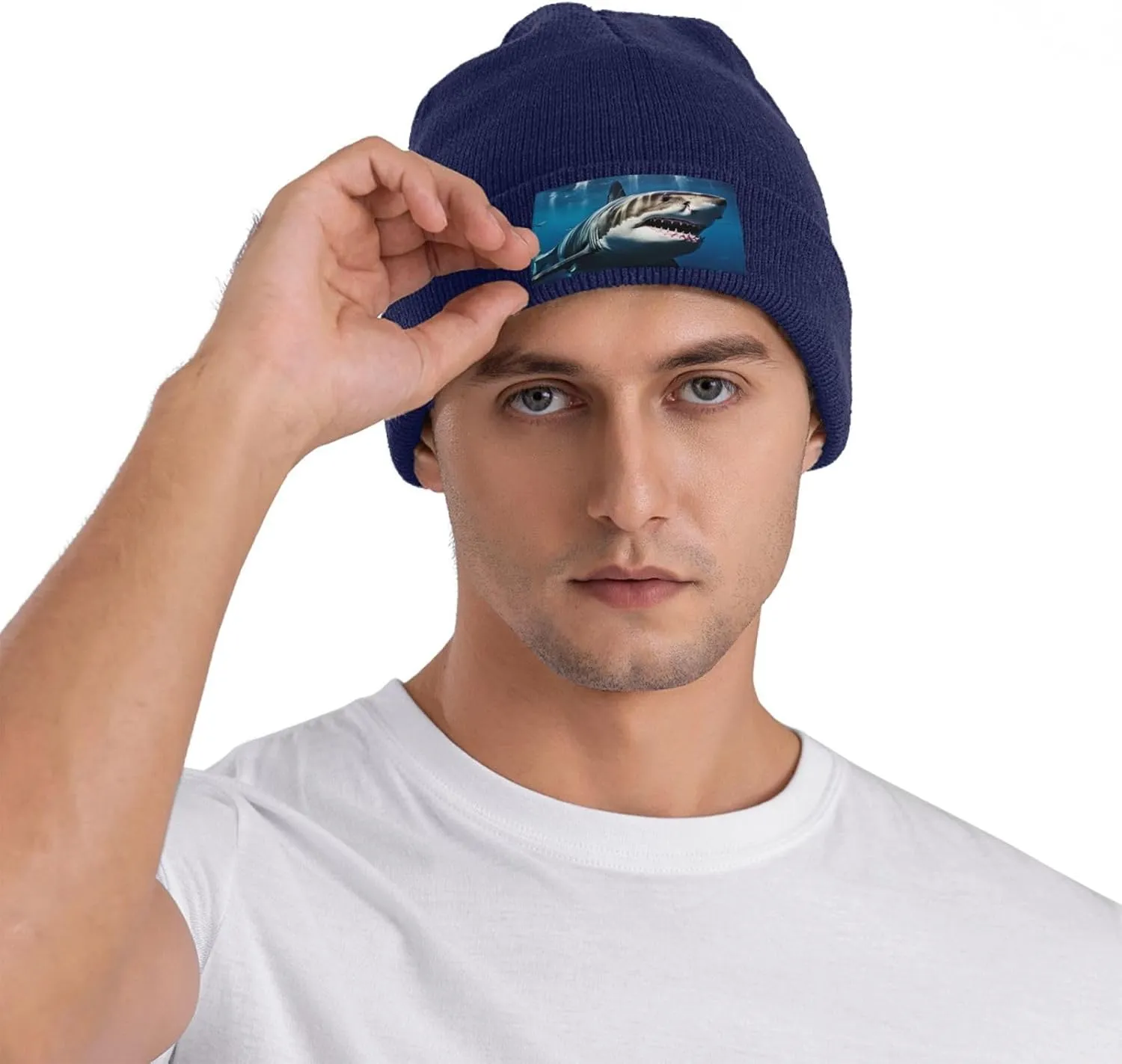 Beanie for Men Winter Hats for Women Knit Hat Great White Shark Beanie Soft Warm Cuffed Caps Stylish Watch Cap Black Beanie