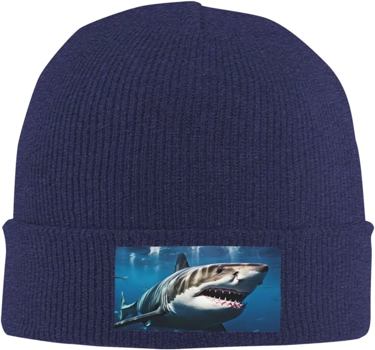Beanie for Men Winter Hats for Women Knit Hat Great White Shark Beanie Soft Warm Cuffed Caps Stylish Watch Cap Black Beanie