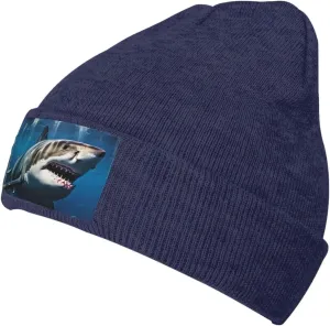 Beanie for Men Winter Hats for Women Knit Hat Great White Shark Beanie Soft Warm Cuffed Caps Stylish Watch Cap Black Beanie