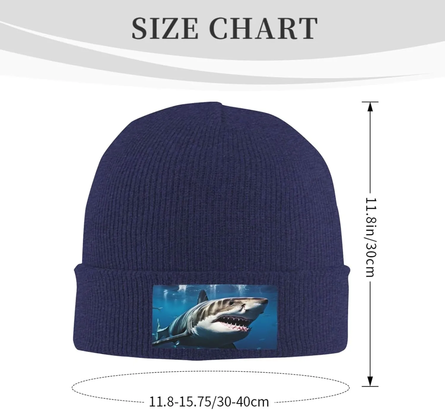 Beanie for Men Winter Hats for Women Knit Hat Great White Shark Beanie Soft Warm Cuffed Caps Stylish Watch Cap Black Beanie