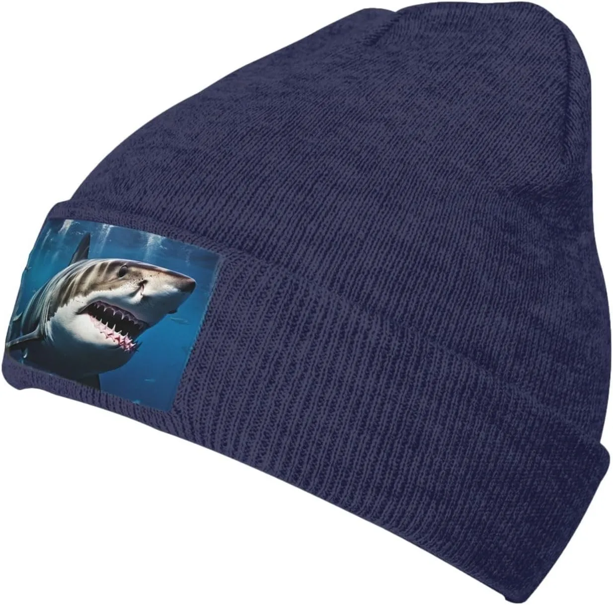 Beanie for Men Winter Hats for Women Knit Hat Great White Shark Beanie Soft Warm Cuffed Caps Stylish Watch Cap Black Beanie
