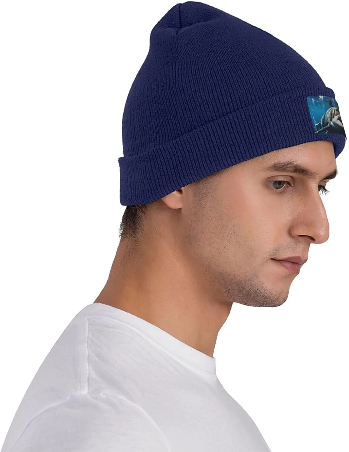 Beanie for Men Winter Hats for Women Knit Hat Great White Shark Beanie Soft Warm Cuffed Caps Stylish Watch Cap Black Beanie