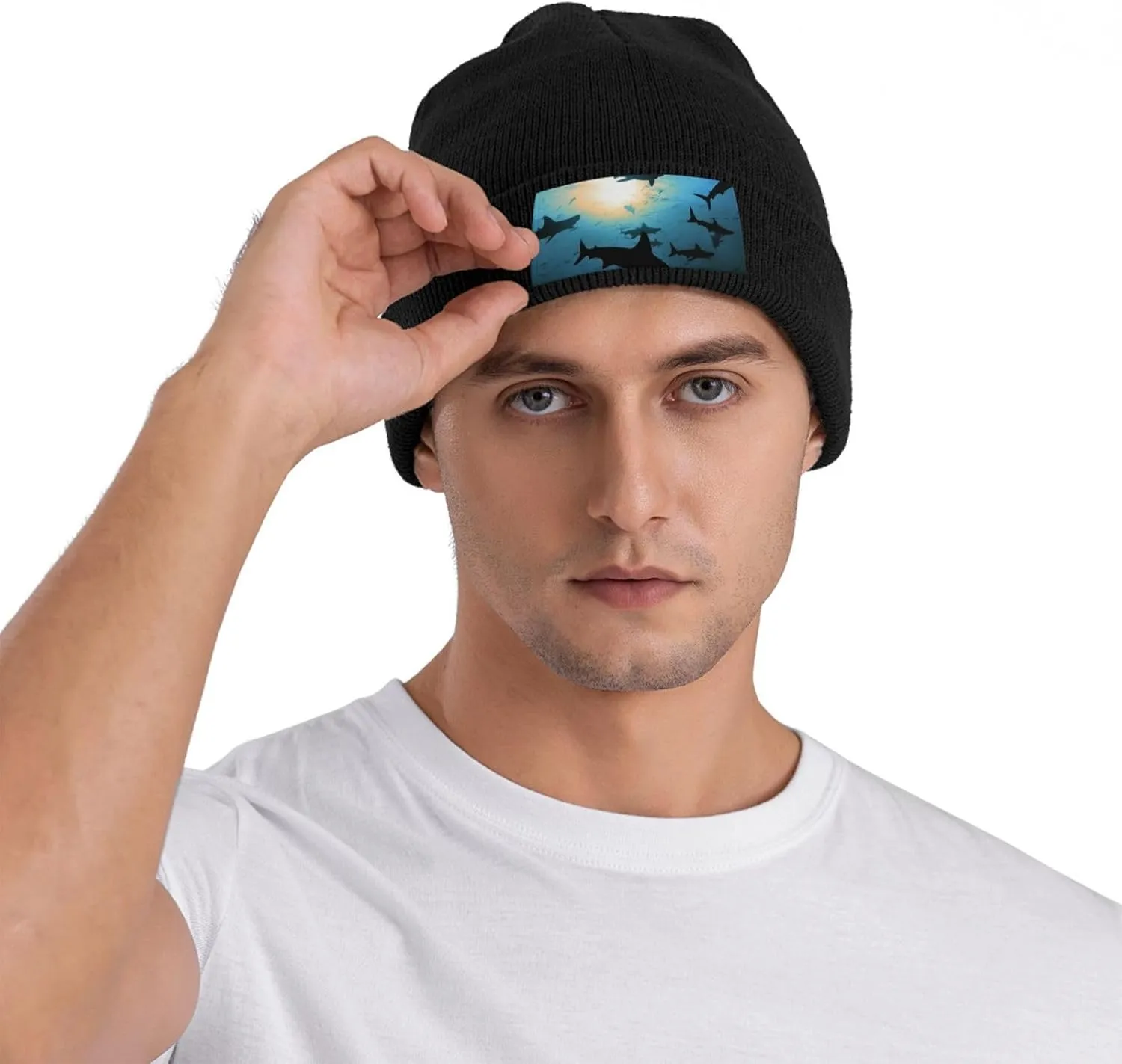 Beanie for Men Winter Hats for Women Knit Hat Hammerhead Sharks Beanie Soft Warm Cuffed Caps Stylish Watch Cap Black Beanie