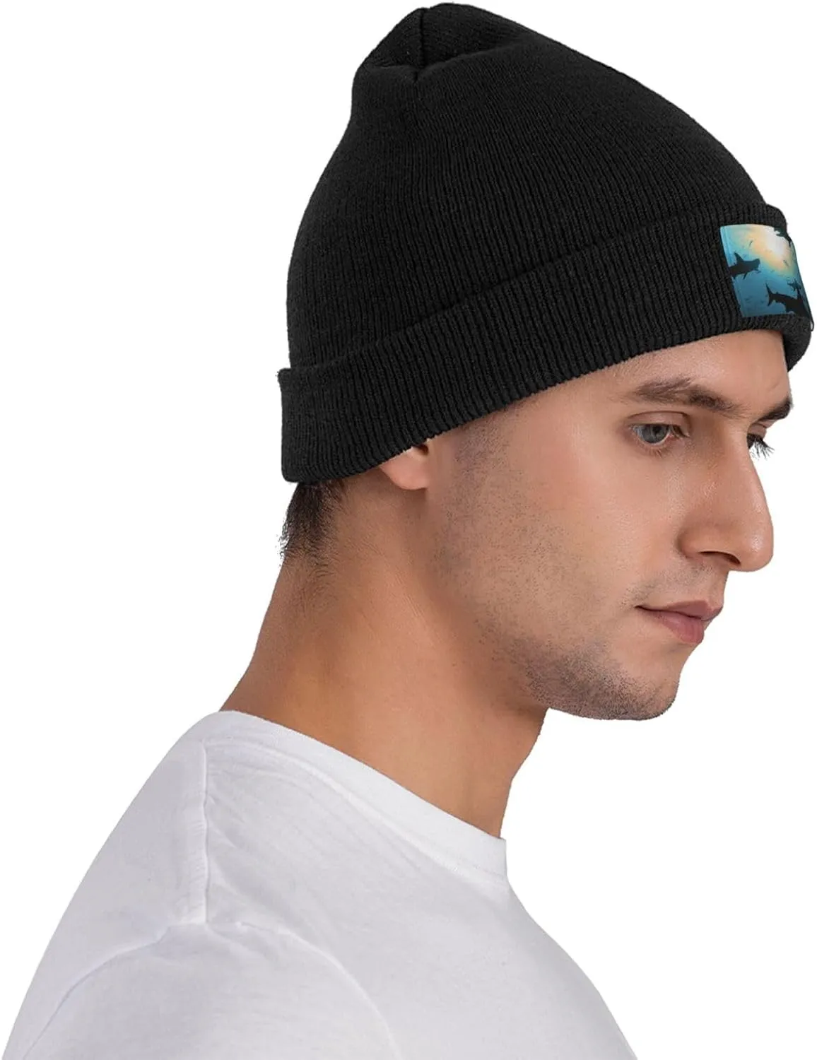 Beanie for Men Winter Hats for Women Knit Hat Hammerhead Sharks Beanie Soft Warm Cuffed Caps Stylish Watch Cap Black Beanie