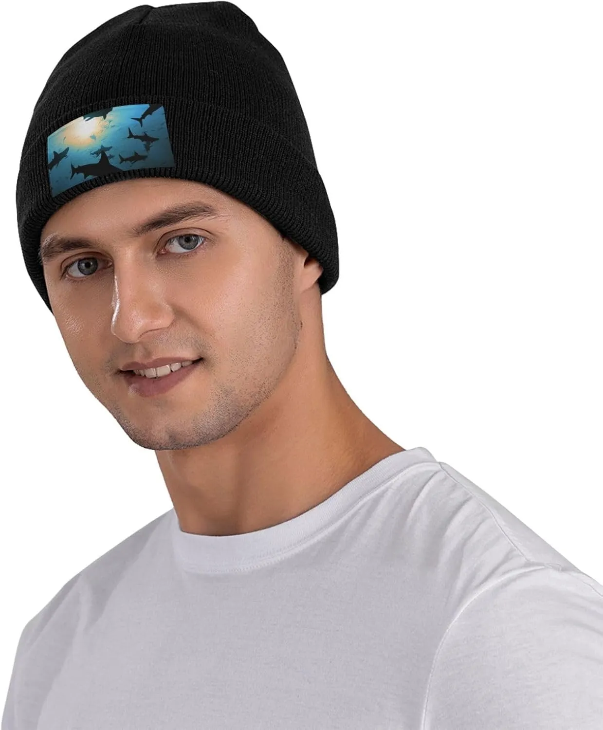 Beanie for Men Winter Hats for Women Knit Hat Hammerhead Sharks Beanie Soft Warm Cuffed Caps Stylish Watch Cap Black Beanie