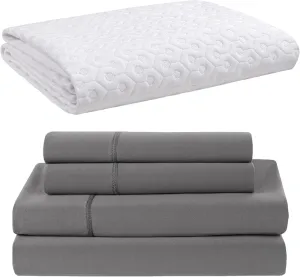 Bedgear Dri-Tec Performance Sleep Bundle - Queen Size - Moisture-Wicking, Waterproof, Temperature Regulating - Mattress Protector, Fitted Sheet, Flat Sheet, 2 Pillowcases - Machine Washable - Grey