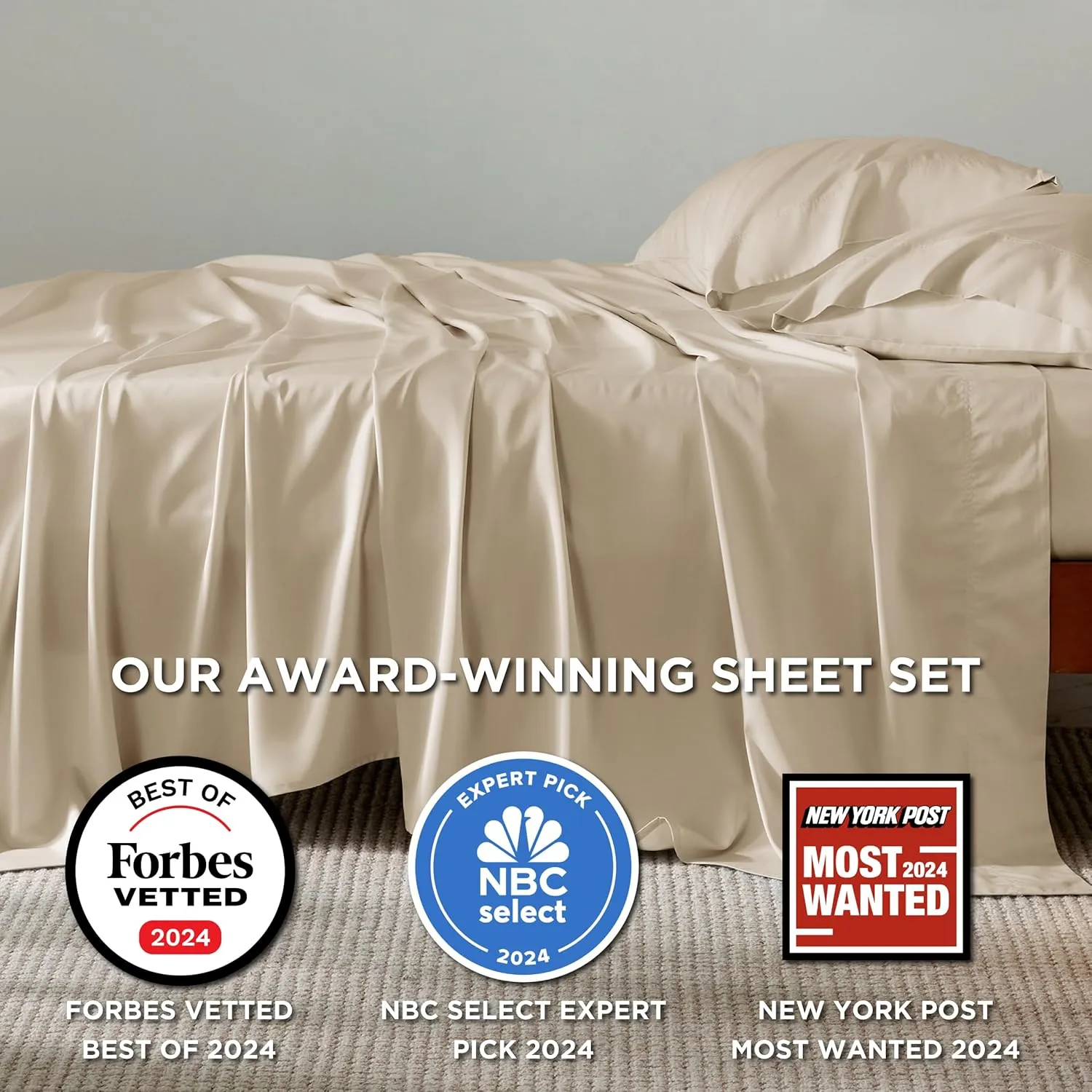 Bedsure King Size Sheet Set, Cooling Sheets King, Rayon Derived from Bamboo, Deep Pocket Up to 16", Breathable & Soft Bed Sheets, Hotel Luxury Silky Bedding Sheets & Pillowcases, Beige