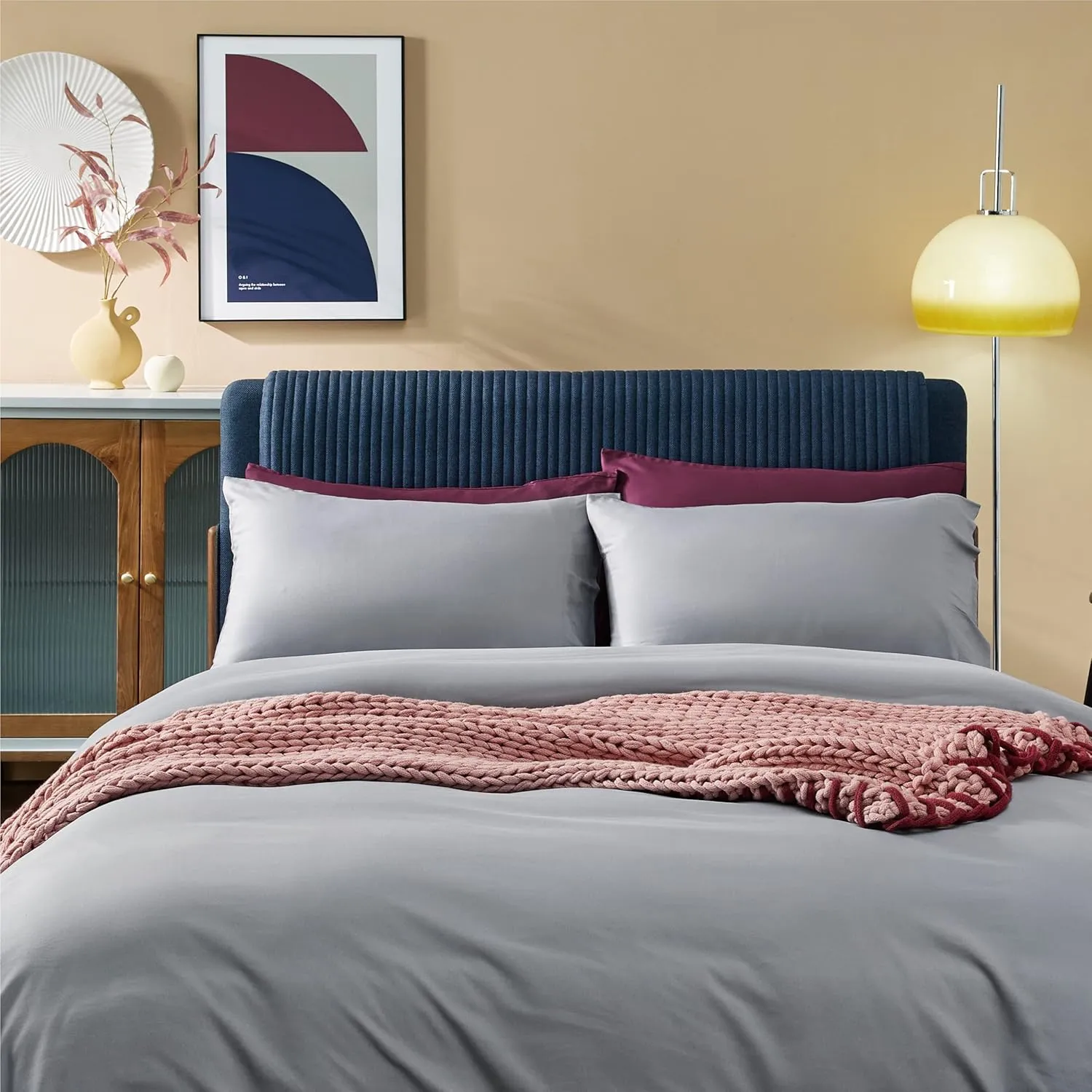 Bedsure King Size Sheet Set, Cooling Sheets King, Rayon Derived from Bamboo, Deep Pocket Up to 16", Breathable & Soft Bed Sheets, Hotel Luxury Silky Bedding Sheets & Pillowcases, Silver Grey