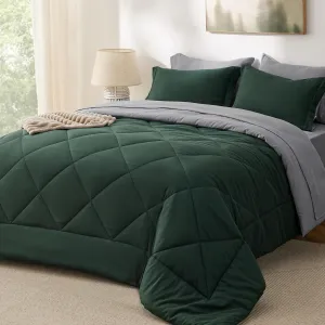Bedsure Queen Comforter Set - 7 Pieces Reversible Forest Green Bedding, Queen Size Bed Set for All Seasons, Bed in a Bag with Down Alternative Comforter, Sheets, Pillowcases & Shams