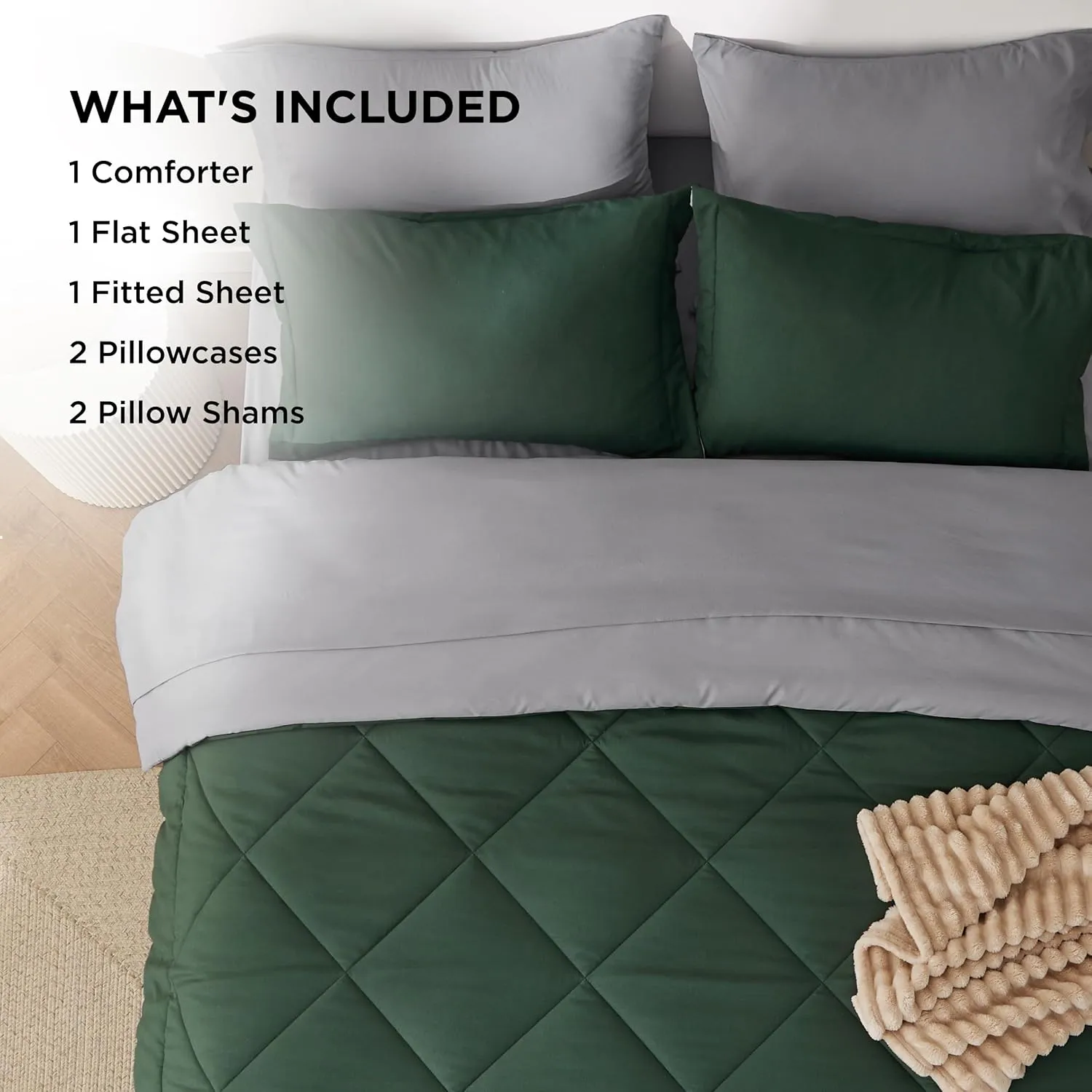 Bedsure Queen Comforter Set - 7 Pieces Reversible Forest Green Bedding, Queen Size Bed Set for All Seasons, Bed in a Bag with Down Alternative Comforter, Sheets, Pillowcases & Shams
