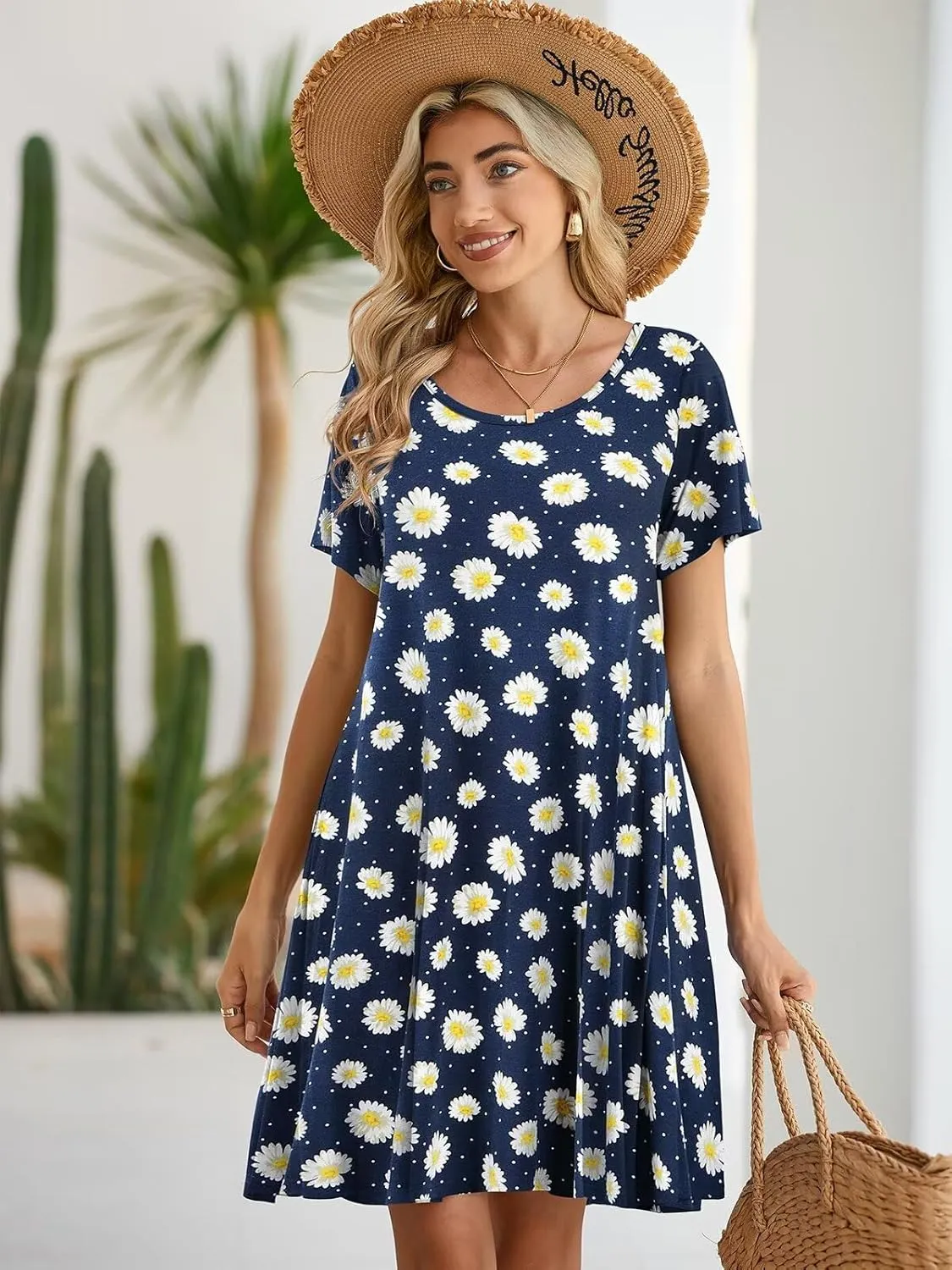 BELAROI Womens Summer Casual T Shirt Dress Loose Swing Tunic Dress Short Sleeve Sundress with Pockets