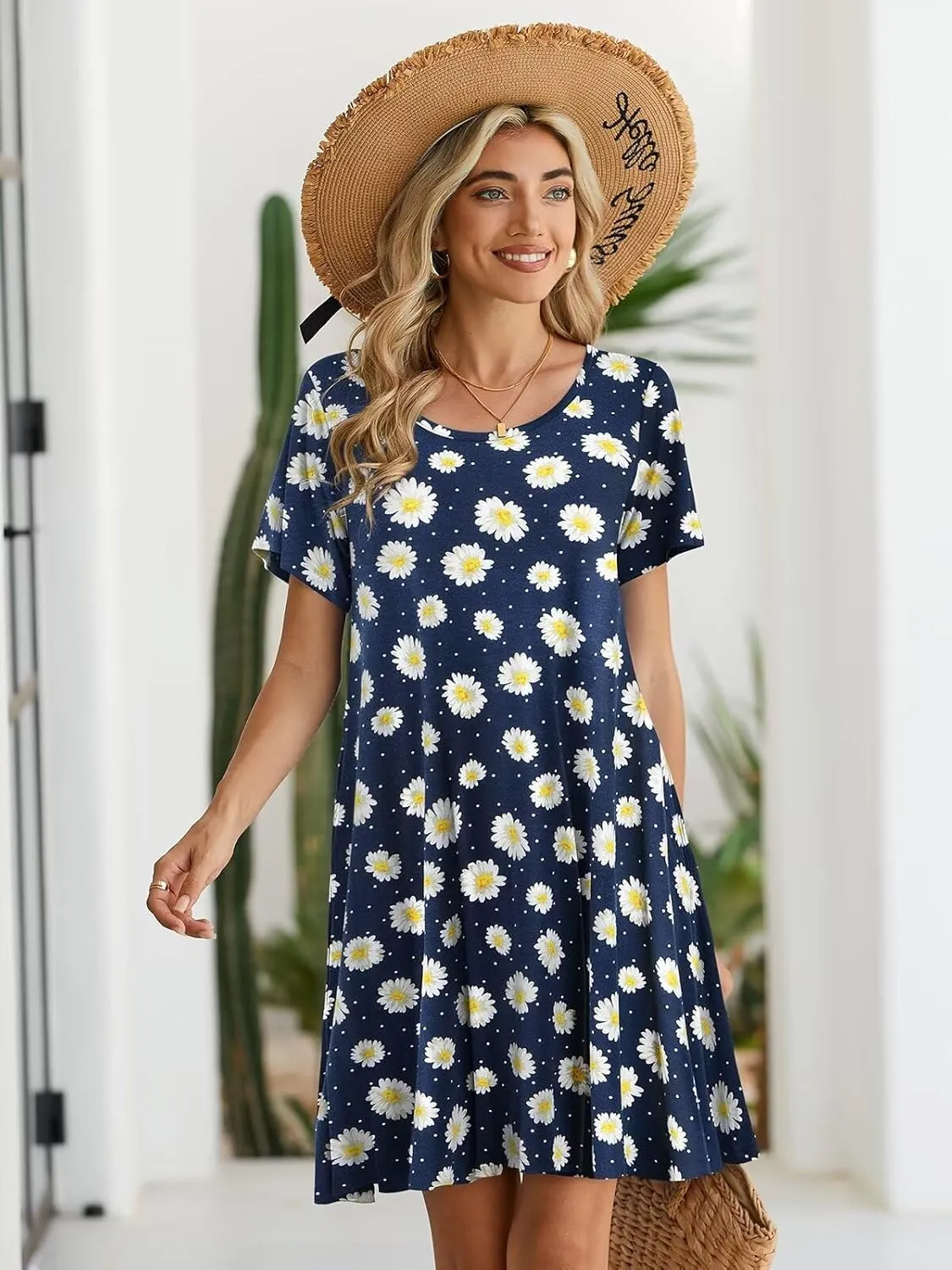 BELAROI Womens Summer Casual T Shirt Dress Loose Swing Tunic Dress Short Sleeve Sundress with Pockets