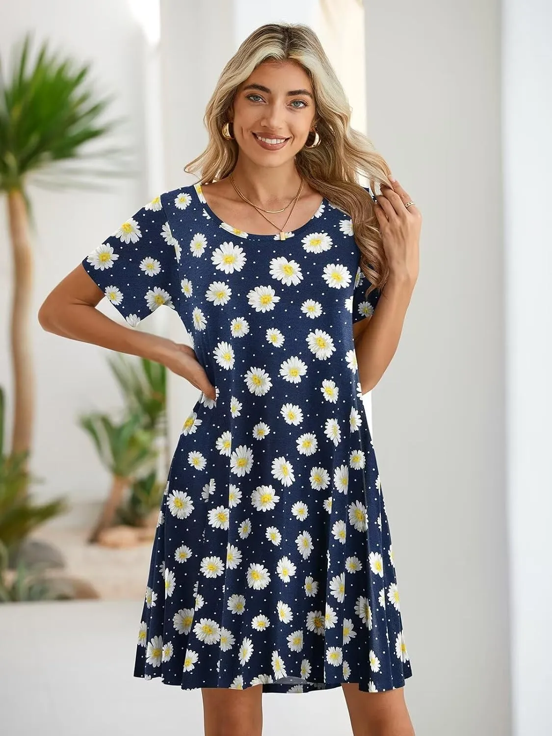 BELAROI Womens Summer Casual T Shirt Dress Loose Swing Tunic Dress Short Sleeve Sundress with Pockets