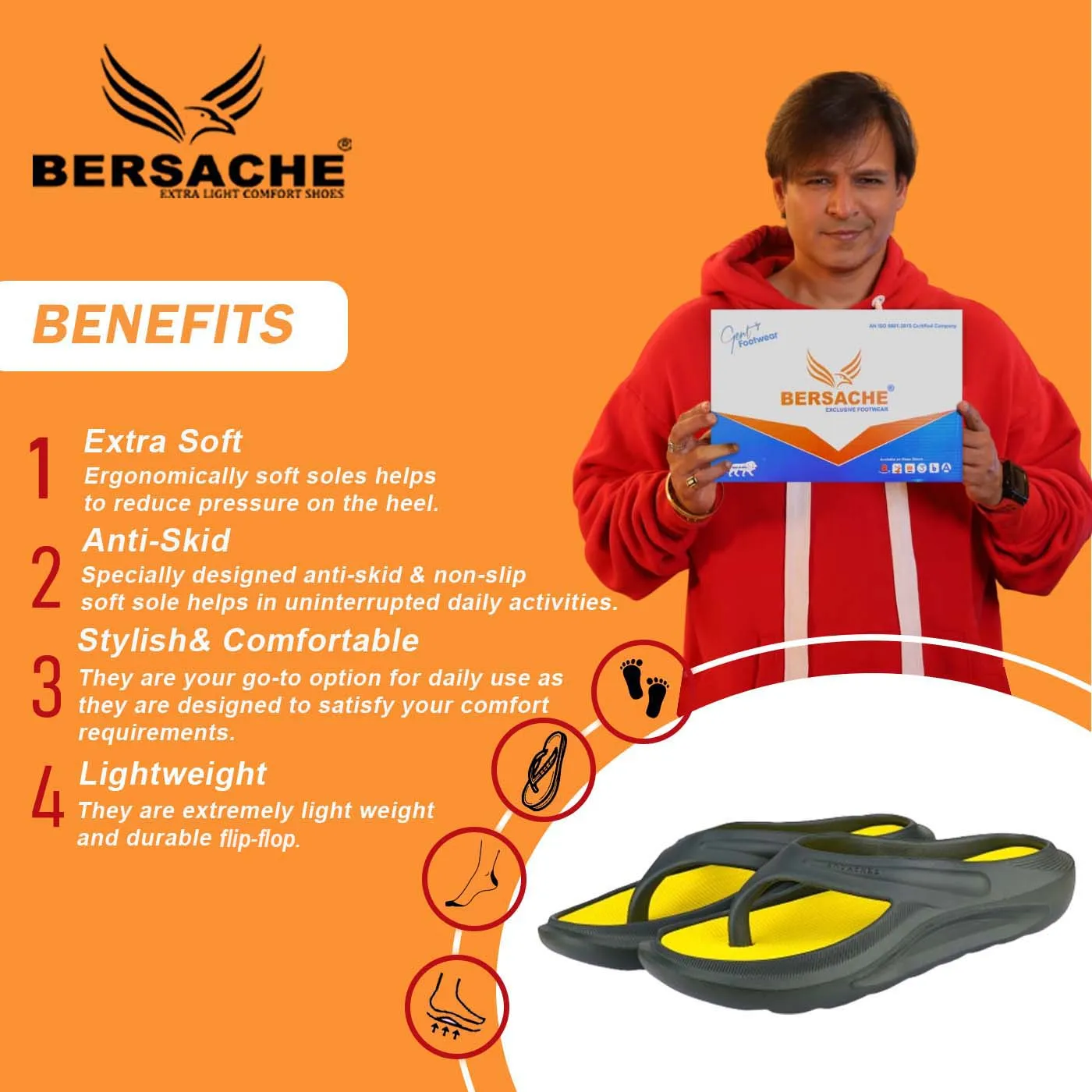 Bersache Extra Soft Classic Casual with  Regular wear with Ultra Soft & Flexibility Technology Flip Flop for Men's & Boy's (6177-Yellow)