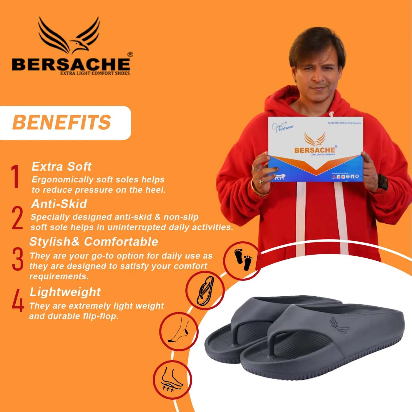 Bersache Extra Soft Classic Casual with  Regular wear with Ultra Soft & Flexibility Technology Flip Flop for Men's & Boy's (6191-Grey)
