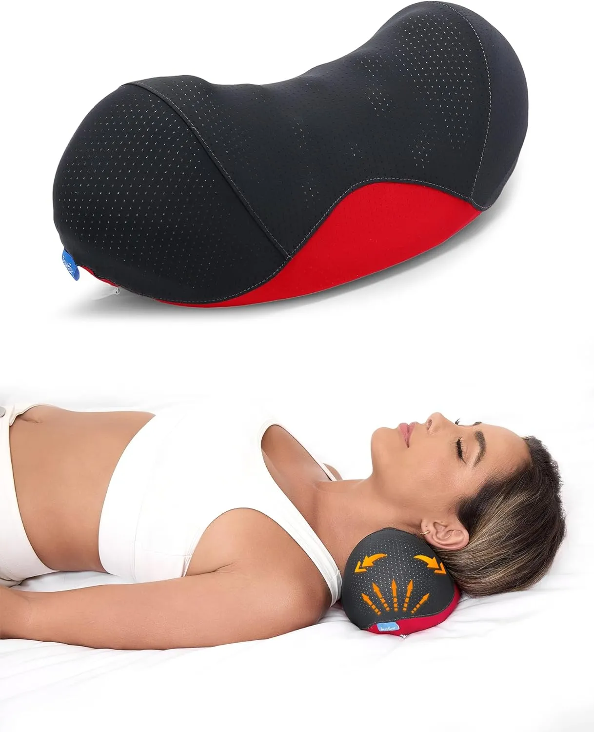 Bespilow Patented Dual-Layer Cervical Neck Roll Pillow – Massage Nub Top   Firm Memory Foam Base,Ergonomic Contour Support,Cooling Breathable Case– Relieves Neck Pain from Office,Travel & Poor Posture