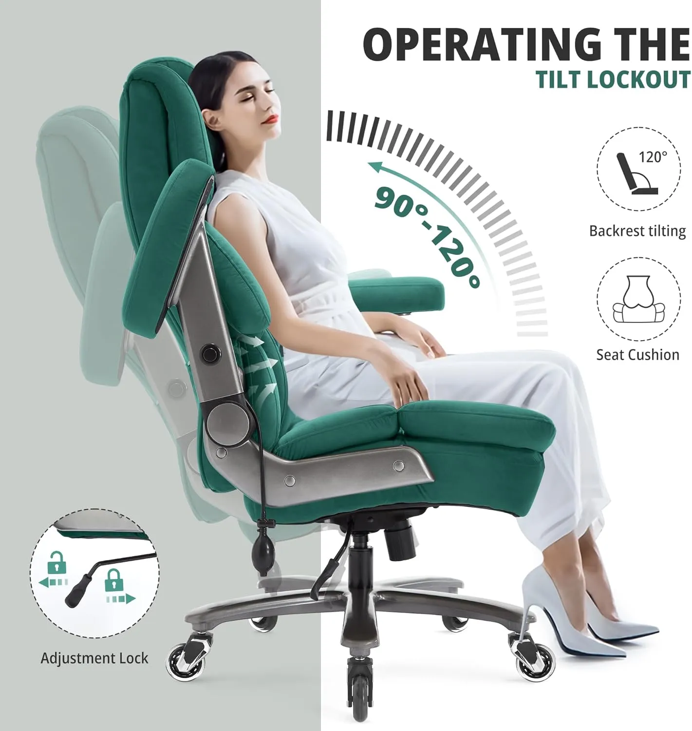 Big and Tall Office Chair 700lbs- Fabric High Back Executive Computer Chair with Adjustable Lumbar Support 3D Flip Arms Plus Size Rubber Wheels- Extra Wide Large Desk Chairs, Heavy Duty Metal Base