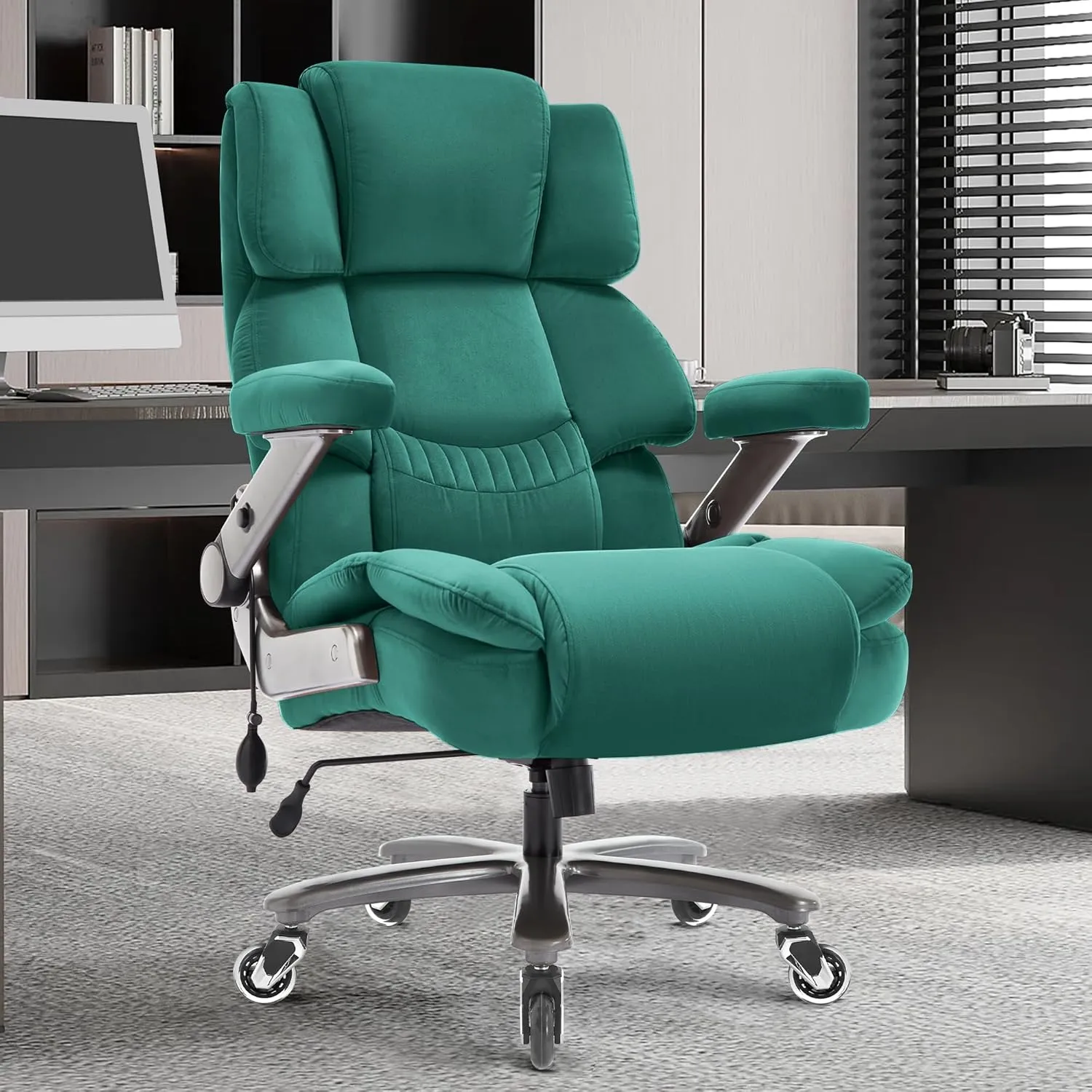 Big and Tall Office Chair 700lbs- Fabric High Back Executive Computer Chair with Adjustable Lumbar Support 3D Flip Arms Plus Size Rubber Wheels- Extra Wide Large Desk Chairs, Heavy Duty Metal Base