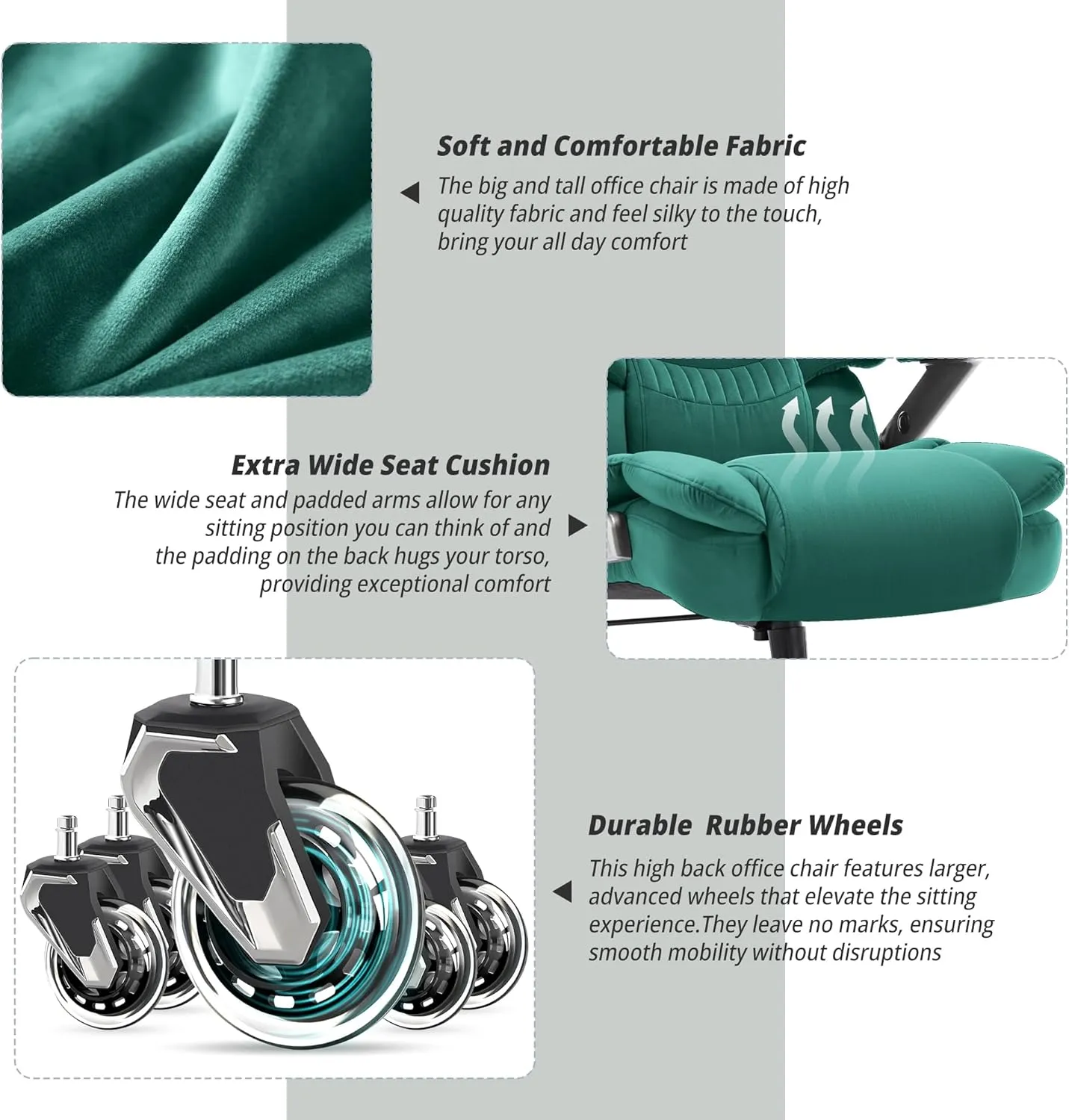 Big and Tall Office Chair 700lbs- Fabric High Back Executive Computer Chair with Adjustable Lumbar Support 3D Flip Arms Plus Size Rubber Wheels- Extra Wide Large Desk Chairs, Heavy Duty Metal Base