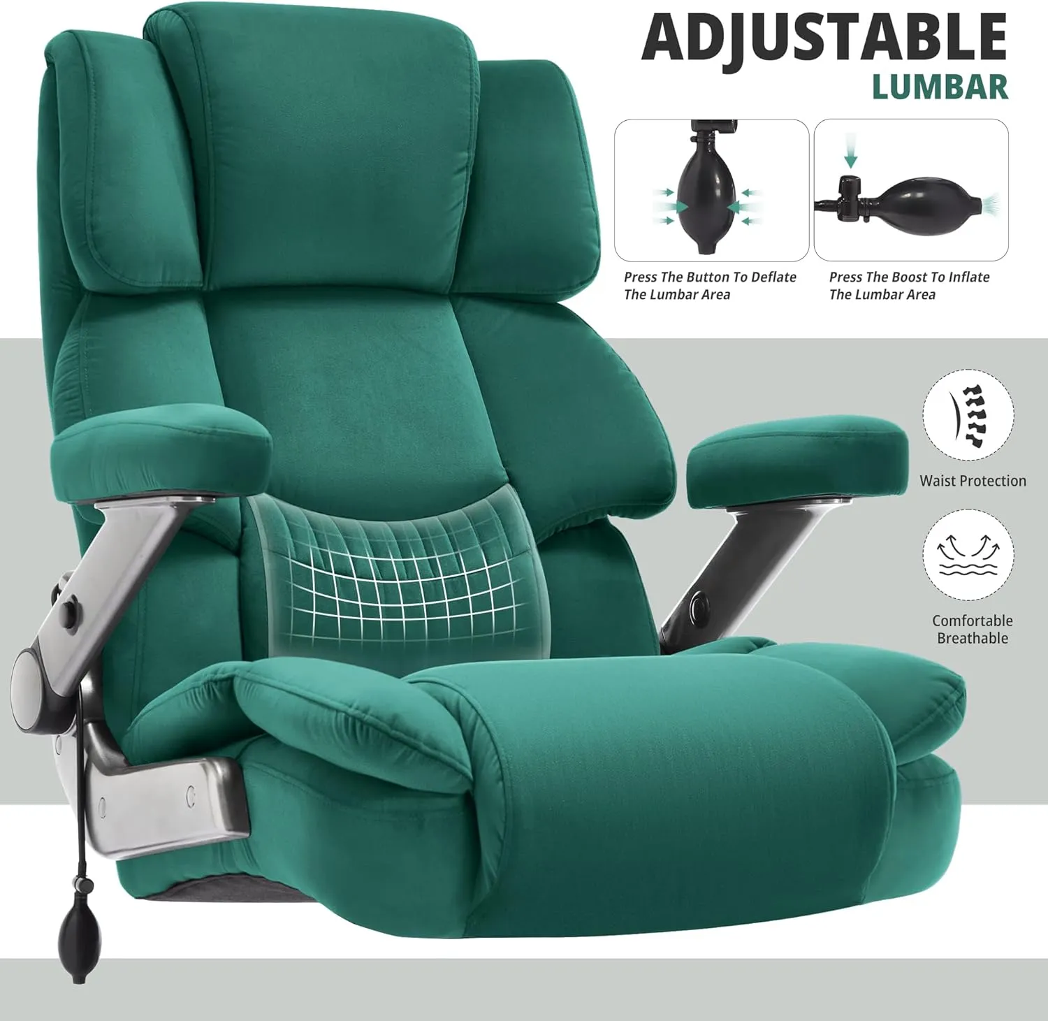 Big and Tall Office Chair 700lbs- Fabric High Back Executive Computer Chair with Adjustable Lumbar Support 3D Flip Arms Plus Size Rubber Wheels- Extra Wide Large Desk Chairs, Heavy Duty Metal Base