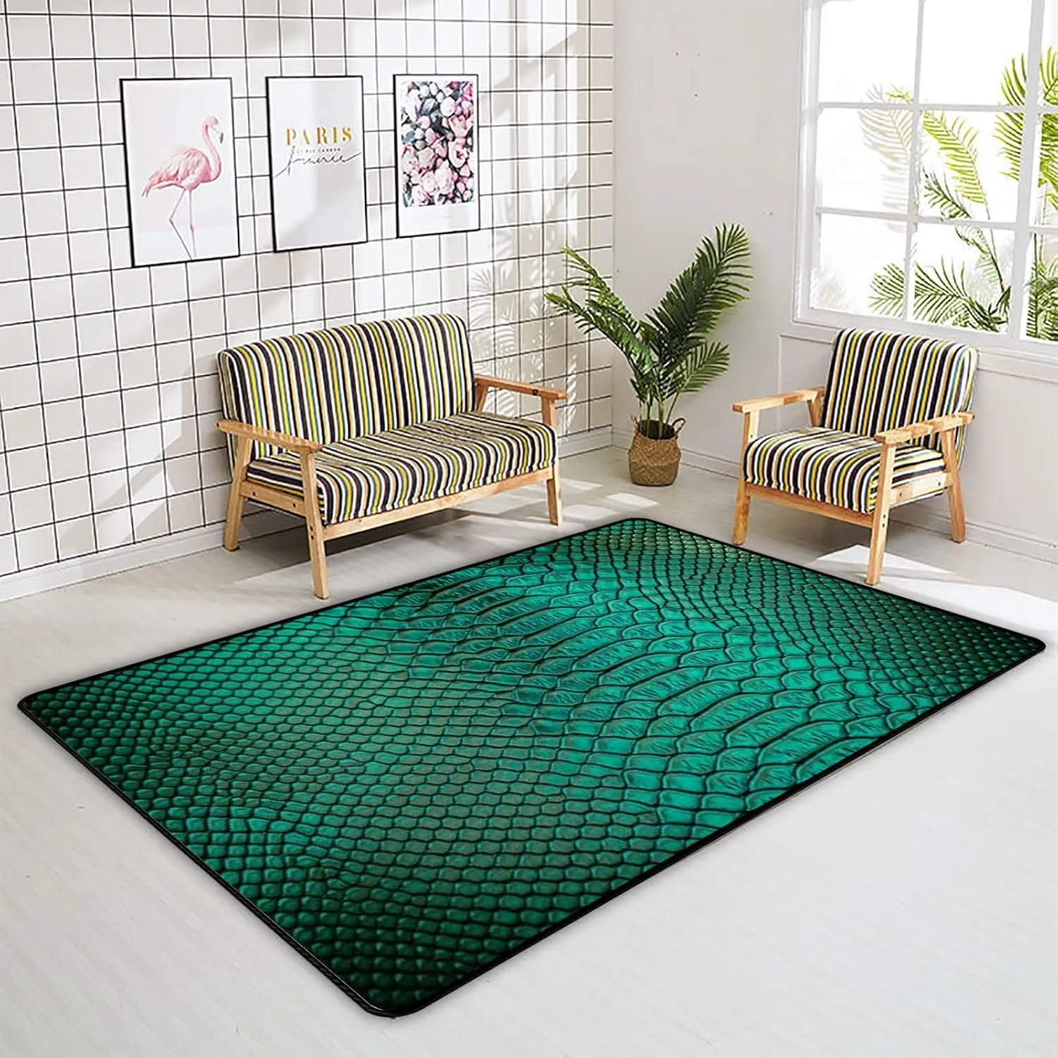 Big Area Rugs Luxury Snake Skin Texture Non Slip for Living Room Bedroom Kids Baby Room and Playroom Floor Carpet Yoga 72x48in