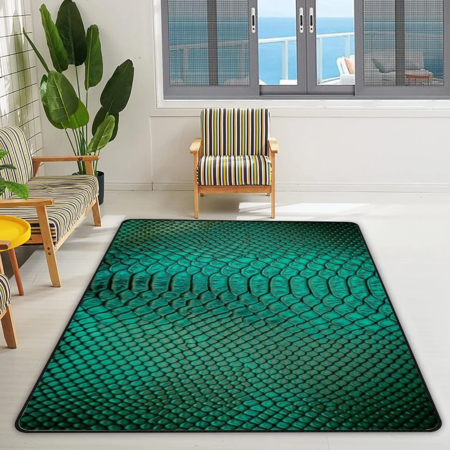 Big Area Rugs Luxury Snake Skin Texture Non Slip for Living Room Bedroom Kids Baby Room and Playroom Floor Carpet Yoga 72x48in
