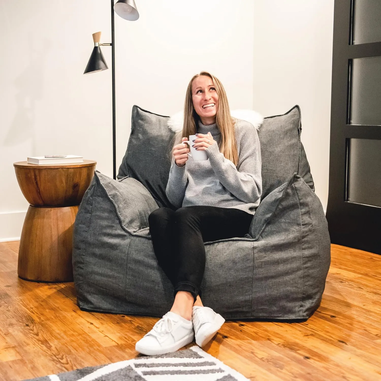 Big Joe Imperial Lounger Foam Filled Bean Bag Armchair with Removable Cover, Gray Union, Durable Woven Polyester, 4 feet Big