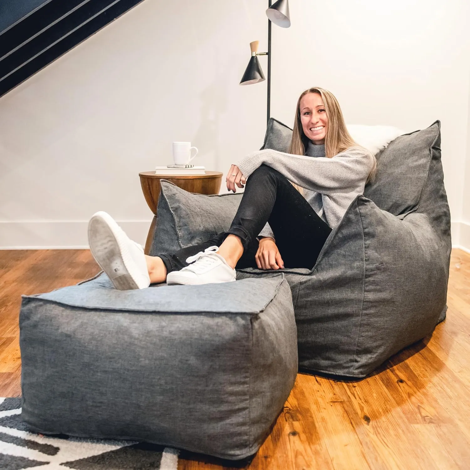 Big Joe Imperial Lounger Foam Filled Bean Bag Armchair with Removable Cover, Gray Union, Durable Woven Polyester, 4 feet Big