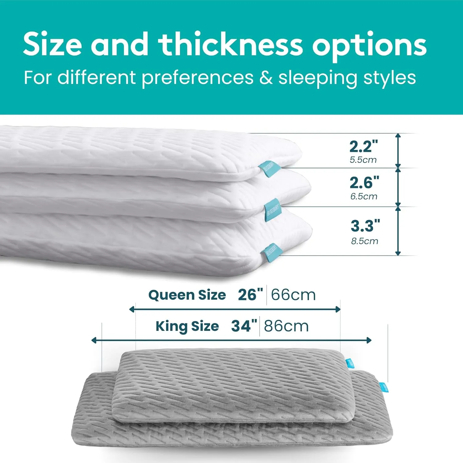 BLISSBURY King Size 2.6 Inch Ultra Thin Pillow for Sleeping | Premium Memory Foam Flat Pillow | Back & Stomach Sleeping Pillow | Certified Foam for Neck and Back Support | Removable Pillow Case